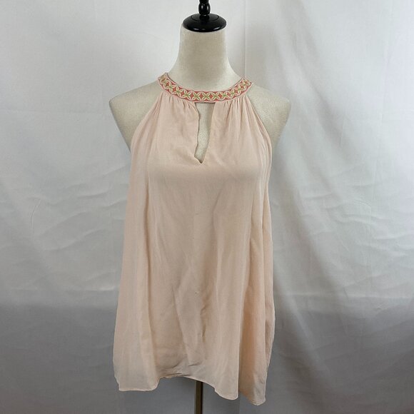 Spartina 449 Top L Light Peach Embroidered Neckline Tie Detail Sleeveless - Picture 1 of 12